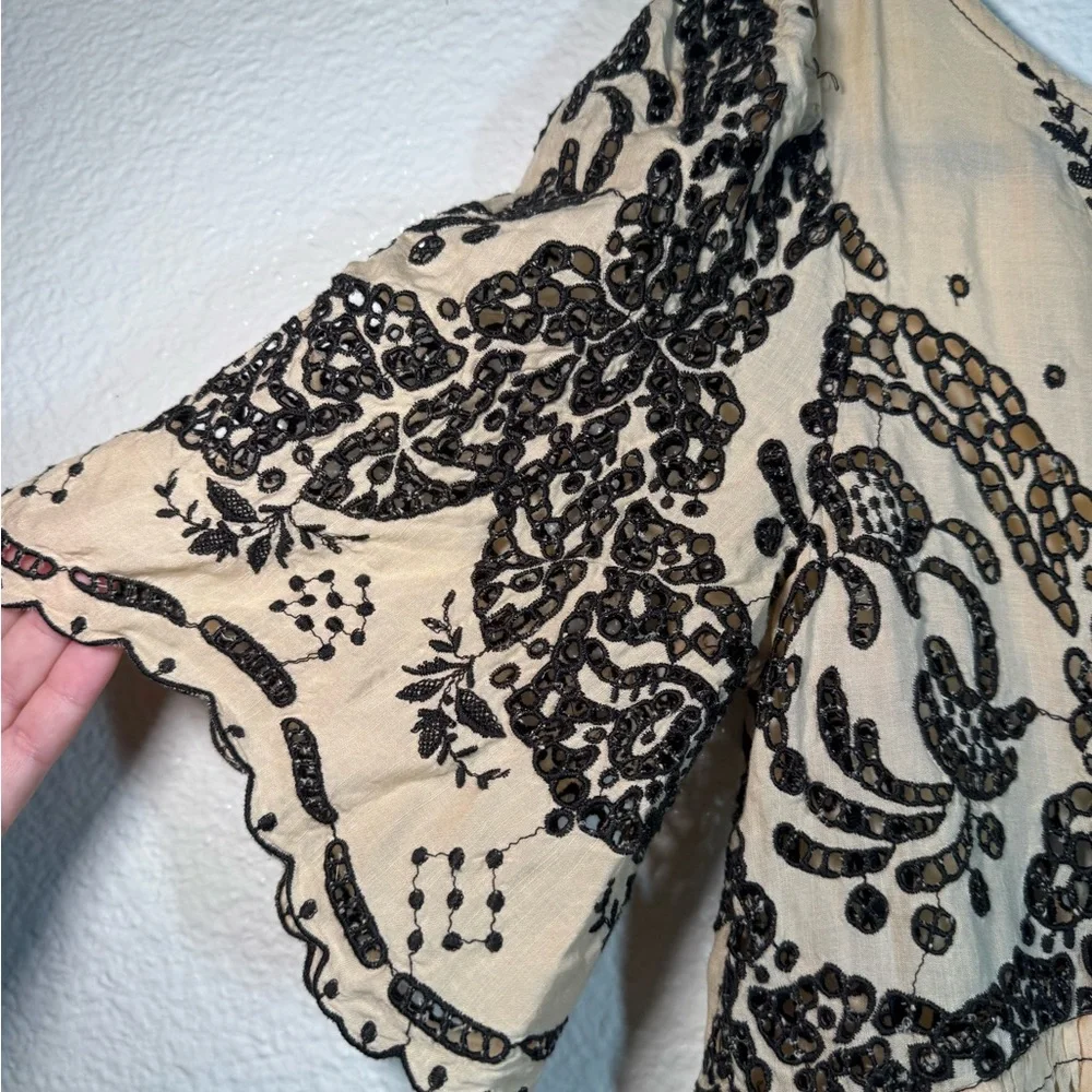 Floreat Cream and Black Embroidered Dress